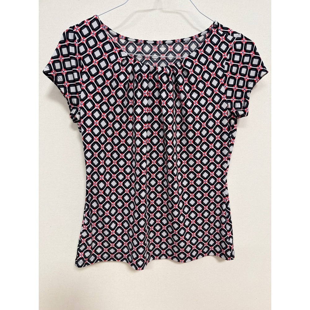 Worthington Womens PM Petite Geometric Diamond Print Short Sleeve Blouse Top